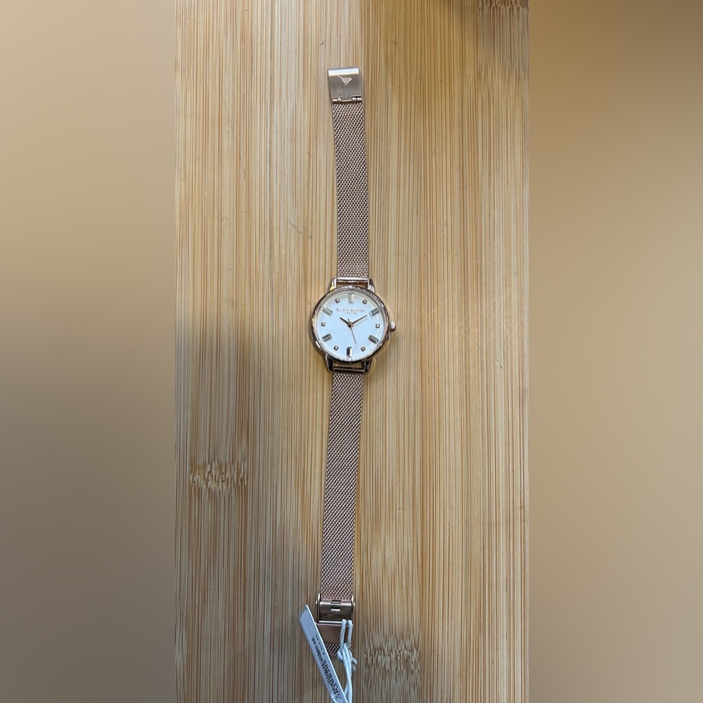 Olivia Burton Bejeweled Watch With 30mm White Face & RoseGold MeshBracelet - Picture 5 of 6